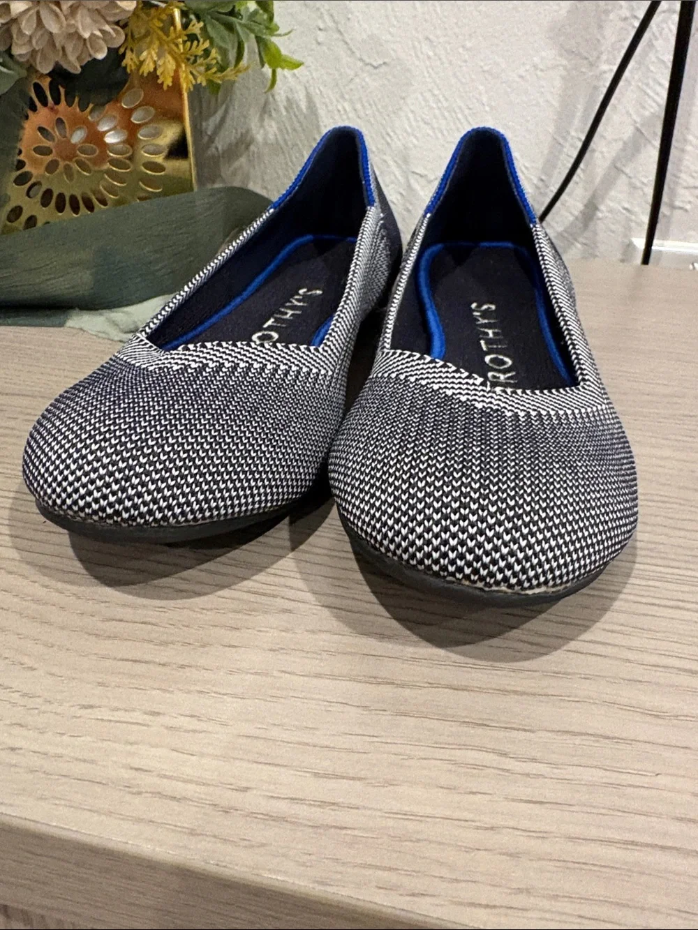 Rothy's Black and White Knit Pointed Flats